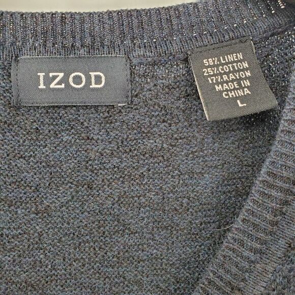 IZOD Navy Blue Knit Mens Linen Blend Sweater Vest With Zig-Zag Pattern Size L - Picture 2 of 7